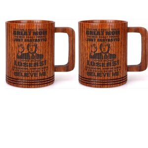 2 pcs Mom Coffee Mugs Gifts for Mum From Daughter Son Wooden Beer Mug